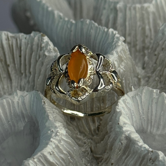 925 Sterling Silver Orange Agate Ring Size 6.5