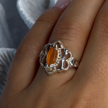925 Sterling Silver Orange Agate Ring Size 6.5