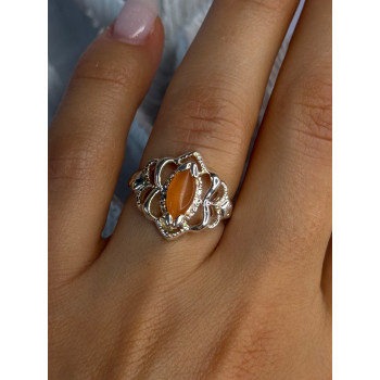 925 Sterling Silver Orange Agate Ring Size 6.5