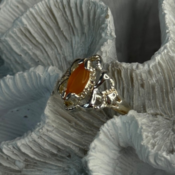 925 Sterling Silver Orange Agate Ring Size 6.5