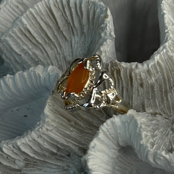 925 Sterling Silver Orange Agate Ring Size 6.5