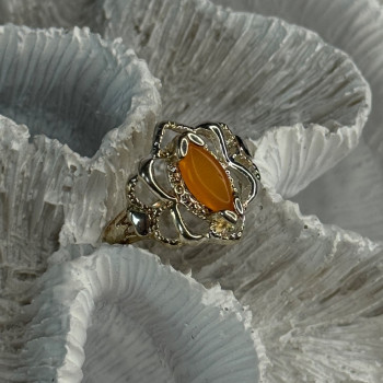 925 Sterling Silver Orange Agate Ring Size 6.5