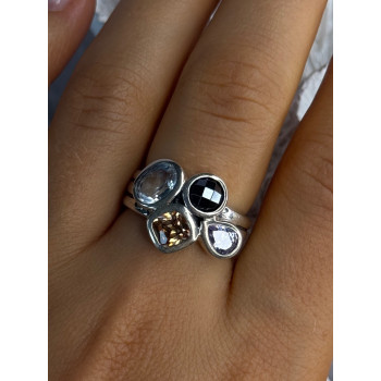 925 Sterling Silver Multi Color Tourmaline Ring Size 8