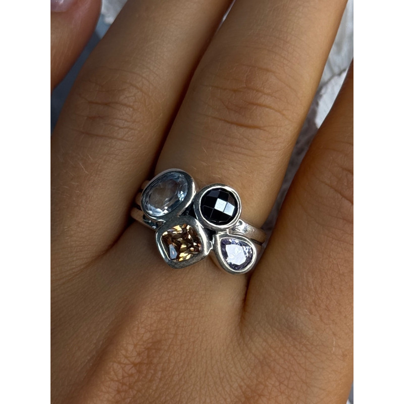 925 Sterling Silver Multi Color Tourmaline Ring Size 8