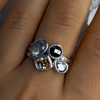925 Sterling Silver Multi Color Tourmaline Ring Size 8