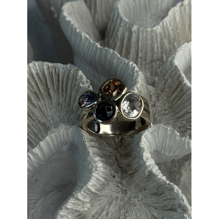 925 Sterling Silver Multi Color Tourmaline Ring Size 8