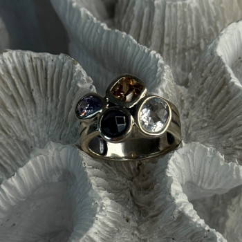 925 Sterling Silver Multi Color Tourmaline Ring Size 8