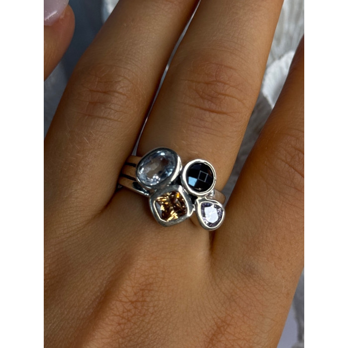 925 Sterling Silver Multi Color Tourmaline Ring Size 8