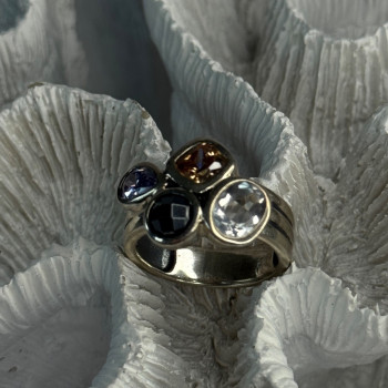 925 Sterling Silver Multi Color Tourmaline Ring Size 8