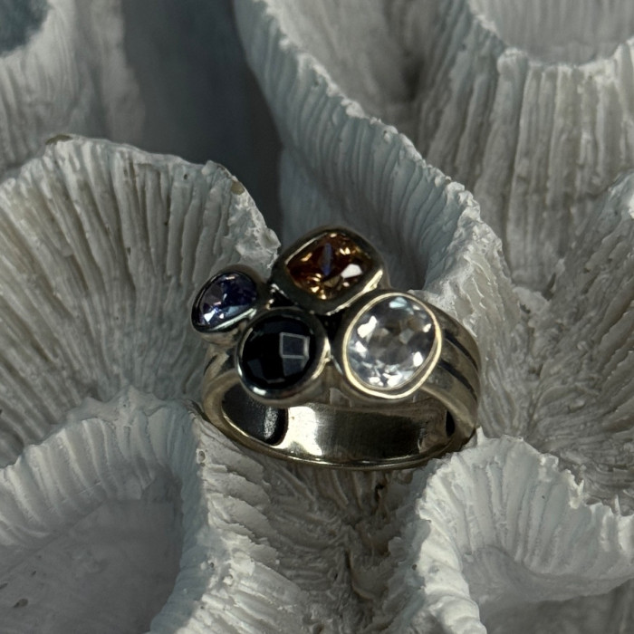 925 Sterling Silver Multi Color Tourmaline Ring Size 8