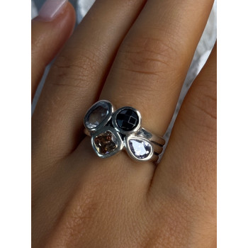 925 Sterling Silver Multi Color Tourmaline Ring Size 8