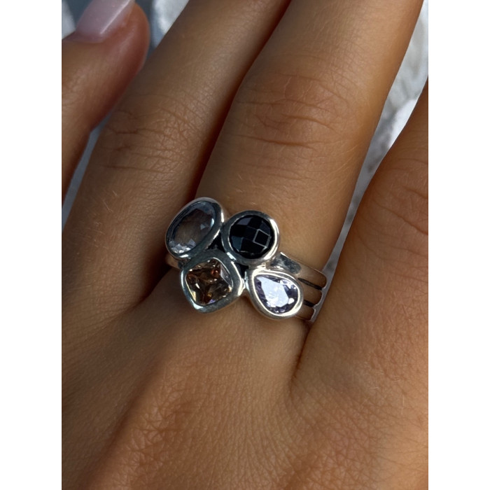 925 Sterling Silver Multi Color Tourmaline Ring Size 8