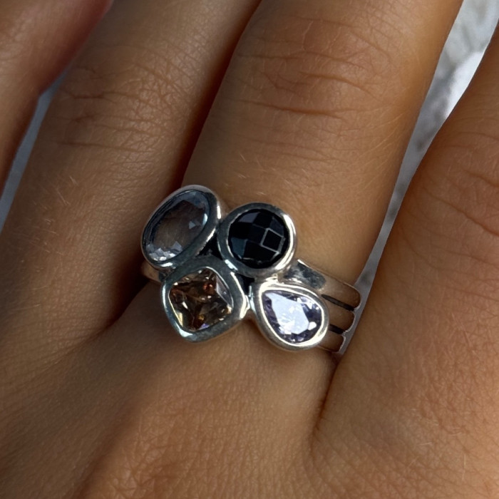 925 Sterling Silver Multi Color Tourmaline Ring Size 8