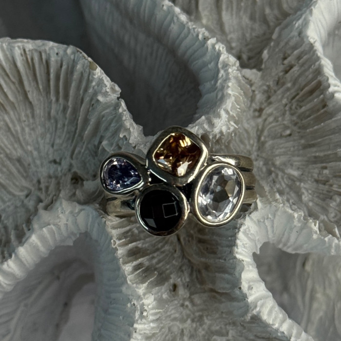 925 Sterling Silver Multi Color Tourmaline Ring Size 8