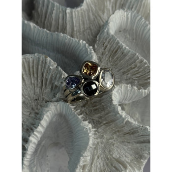 925 Sterling Silver Multi Color Tourmaline Ring Size 8