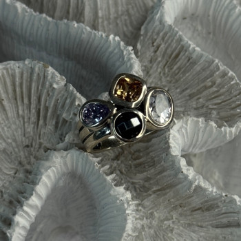 925 Sterling Silver Multi Color Tourmaline Ring Size 8