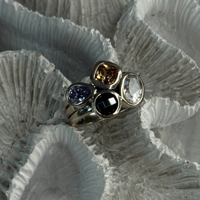 925 Sterling Silver Multi Color Tourmaline Ring Size 8