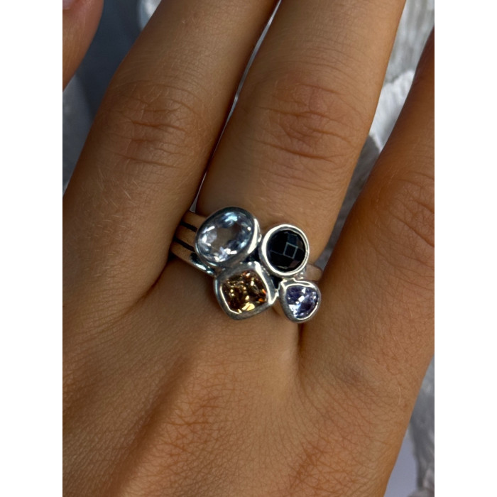 925 Sterling Silver Multi Color Tourmaline Ring Size 8