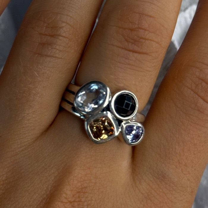 925 Sterling Silver Multi Color Tourmaline Ring Size 8