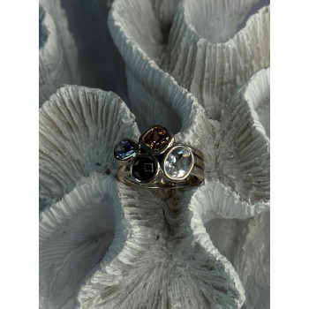 925 Sterling Silver Multi Color Tourmaline Ring Size 8