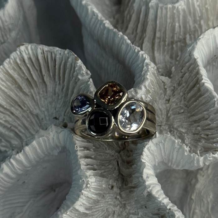 925 Sterling Silver Multi Color Tourmaline Ring Size 8