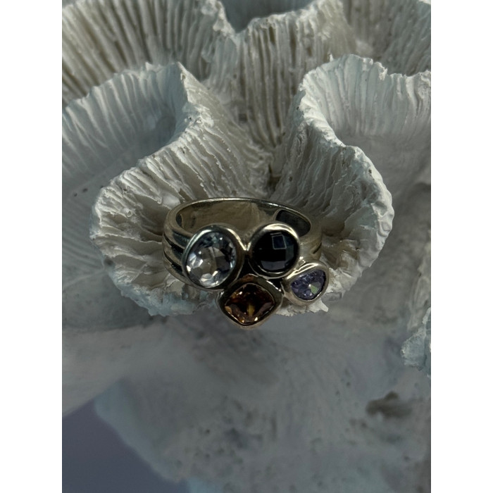 925 Sterling Silver Multi Color Tourmaline Ring Size 8