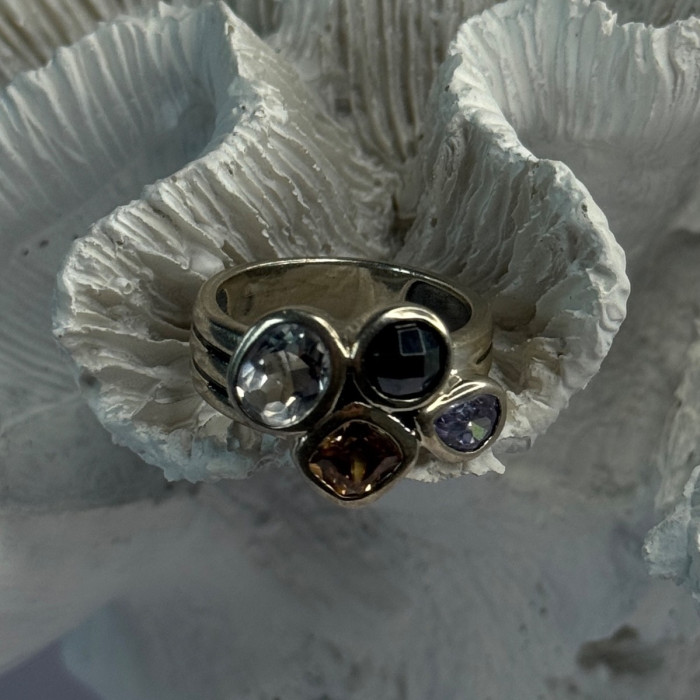 925 Sterling Silver Multi Color Tourmaline Ring Size 8