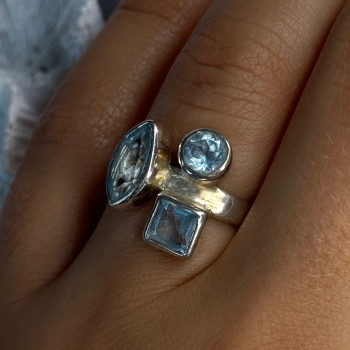 925 Sterling Silver Blue Topaz Ring Size 7