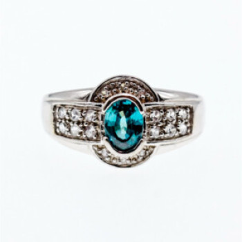 925 Sterling Silver Aquamarine & White Beryl Ring Size 14.25