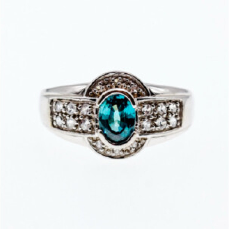 925 Sterling Silver Aquamarine & White Beryl Ring Size 14.25