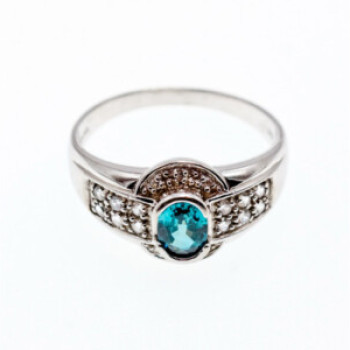 925 Sterling Silver Aquamarine & White Beryl Ring Size 14.25
