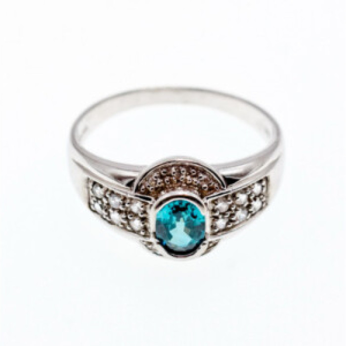 925 Sterling Silver Aquamarine & White Beryl Ring Size 14.25