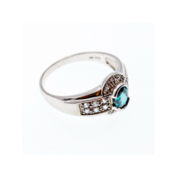 925 STERLING SILVER AQUAMARINE & WHITE BERYL RING SIZE 14.25