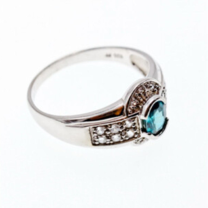925 Sterling Silver Aquamarine & White Beryl Ring Size 14.25
