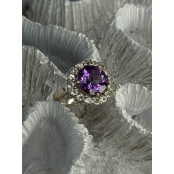 925 Sterling Silver Amethyst & Beryl Ring Size 5.5