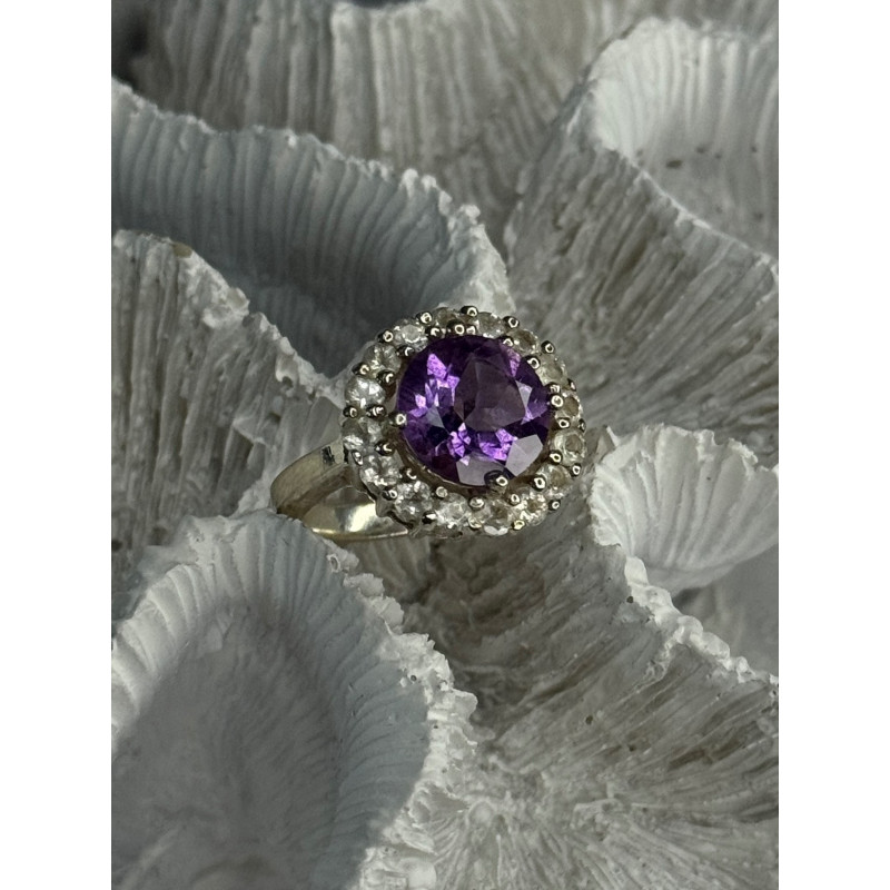 925 Sterling Silver Amethyst & Beryl Ring Size 5.5