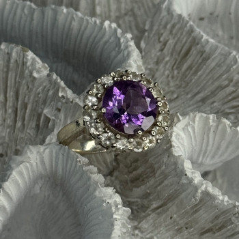 925 Sterling Silver Amethyst & Beryl Ring Size 5.5