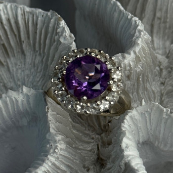 925 Sterling Silver Amethyst & Beryl Ring Size 5.5