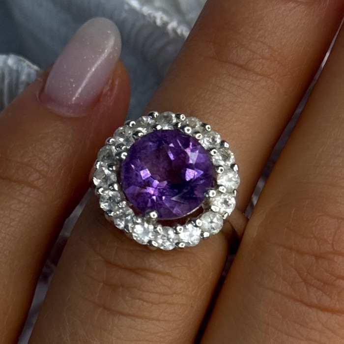925 Sterling Silver Amethyst & Beryl Ring Size 5.5
