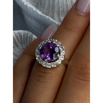 925 Sterling Silver Amethyst & Beryl Ring Size 5.5