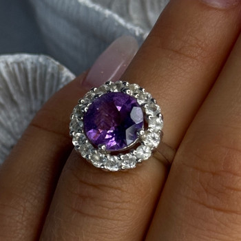 925 Sterling Silver Amethyst & Beryl Ring Size 5.5