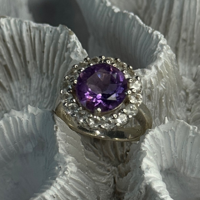 925 Sterling Silver Amethyst & Beryl Ring Size 5.5