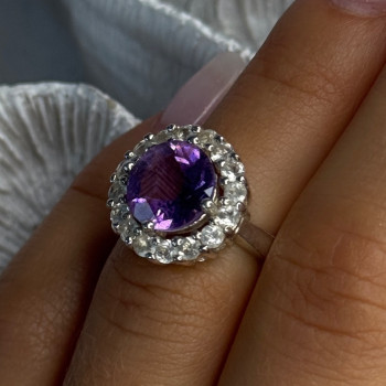 925 Sterling Silver Amethyst & Beryl Ring Size 5.5