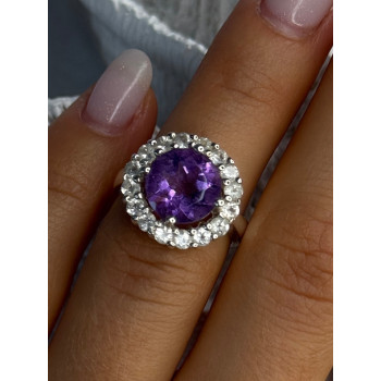 925 Sterling Silver Amethyst & Beryl Ring Size 5.5