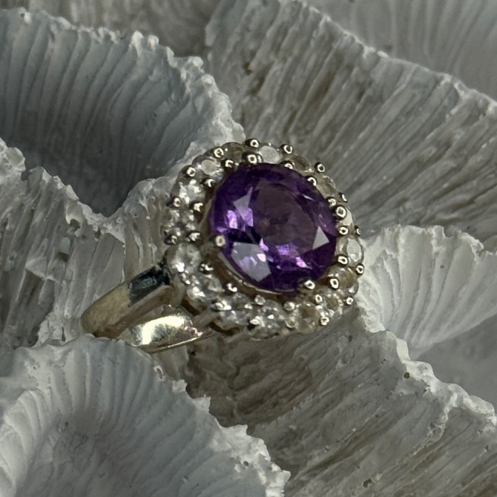 925 Sterling Silver Amethyst & Beryl Ring Size 5.5