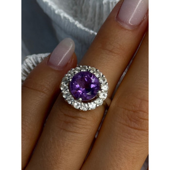 925 Sterling Silver Amethyst & Beryl Ring Size 5.5
