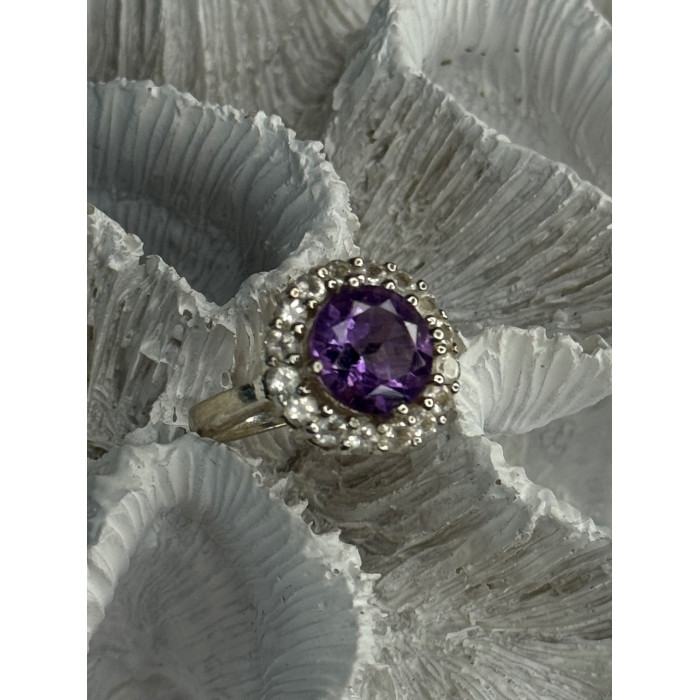 925 Sterling Silver Amethyst & Beryl Ring Size 5.5
