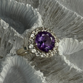 925 Sterling Silver Amethyst & Beryl Ring Size 5.5