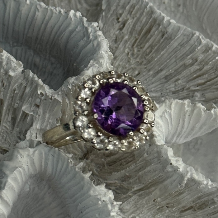 925 Sterling Silver Amethyst & Beryl Ring Size 5.5