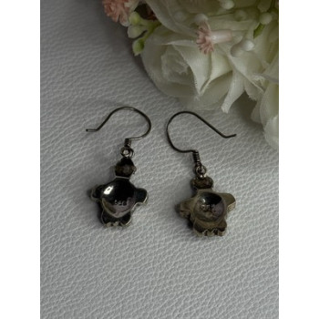 925 Sterling Silver Turtle Black Onyx Earrings Length 1.35 Inch